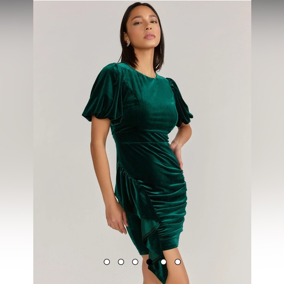 New York & Company Dresses & Skirts - NY&CO Lena Emerald Green Velvet party Puff Ruched Dress HTF Size Medium NWT